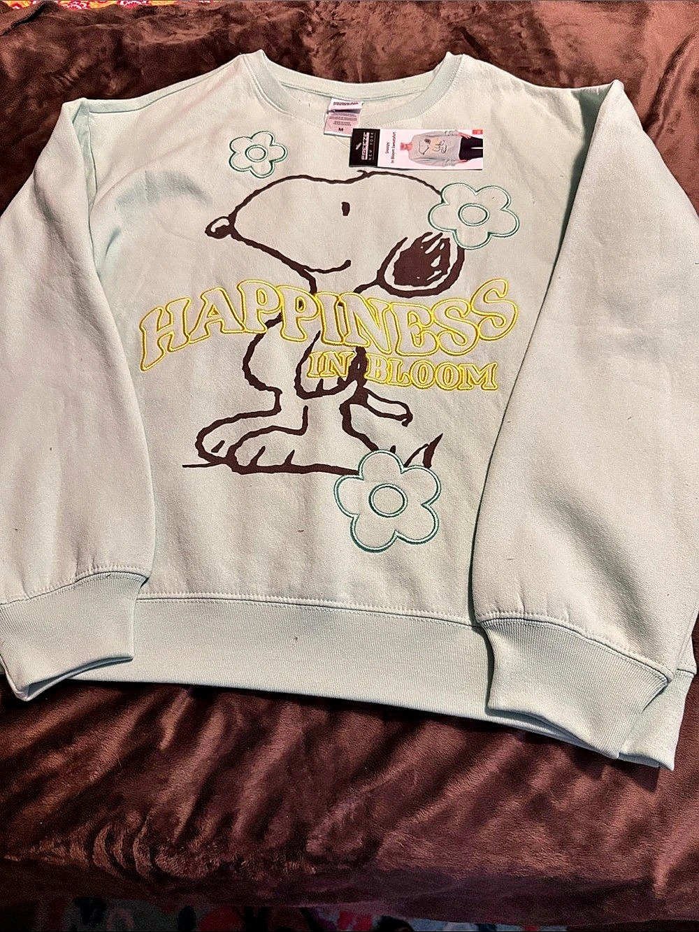 Peanuts Snoopy In Bloom Sweatshirt Green Sweatshirt New
